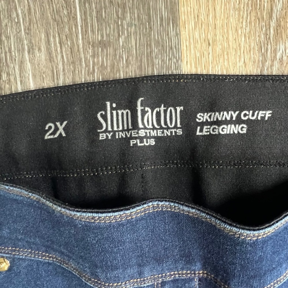 Slim Factor by Investments Leggings Women 2X Blue Skinny Cuff Pull On Denim 3157 - Picture 2 of 8